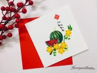 Thiệp năm mới quilling dưa hấu - hoa mai vàng