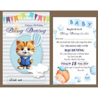 thiệp thôi nôi sinh nhật thiết kế riêng cho bé, in hoàn chỉnh nội dung như hình. combo 50 thiệp