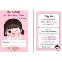 thiệp thôi nôi sinh nhật, thiết kế riêng cho bé, in hoàn chỉnh nội dung theo yêu cầu. combo 50 thiệp
