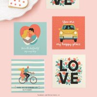Thiệp tình yêu Valentine SDstationery HAPPY TOGETHER vuông 12 cm hình cặp đôi lãng mạn - Set 4 thiệp