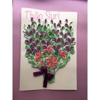 Thiệp/Tranh handmade bó hoa oải hương nghệ thuật giấy cuốn size A5 (Lavender quiling card/picture)