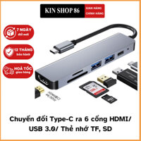 Thiết bị mở rộng USB type C Thunderbolt 3 ra 6 cổng HDMI/ USB 3.0/ Thẻ nhớ TF, SD cho Macbook, Laptop