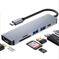 Thiết bị mở rộng USB type C Thunderbolt 3 ra 6 cổng HDMI/ USB 3.0/ Thẻ nhớ TF, SD cho Macbook, Dell, HP, Lenovo