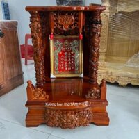 [THIẾT KẾ ẤN TƯỢNG] Bàn thờ thần tài ông địa gỗ tràm, cột rồng chạm sâu mâm kéo hổ phù dày nâu đỏ 48cm 60cm siêu dày