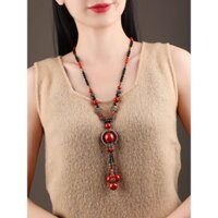 Thiết Kế Ban Đầu Cổ Điển Cao Cấp Thu Đông Phong Cách Dân Tộc Dài Cá Đồng Thanh Lịch Áo Len Đỏ Dây Xích Phong Cách Trung Hoa May Mắn Koi Mã Não Đính Hạt Mặt Dây Chuyền Hình Chữ Y Quà Tặng Giáng Sinh Phụ Kiện Quần Áo