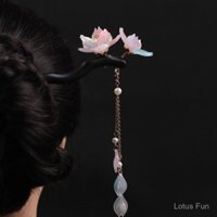 Thiết kế ban đầu màu xanh lá cây mộc lan tua rua gỗ Đàn hương đen kẹp tóc phong cách Trung Quốc mới cổ điển thanh lịch khí chất CuộN phụ kiện sườn xám Hán phục