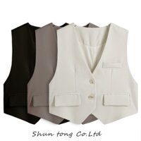 Thiết kế cảm giác thích hợp với màu trắng vest nữ mùa hè mới áo ghi lê vest mỏng màu đen phù hợp với áo ghi lê nhỏ mặc bên ngoài