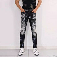 Thiết Kế Cao Cấp Thời Trang Nam Quần Jean Retro Đen Xám Co Giãn Co Giãn Giảm Béo Ripple Quần Jean Nam Sơn Hip Hop Thương Hiệu Quần