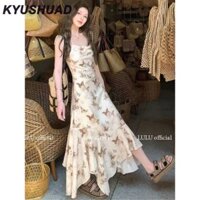 Thiết kế đặc biệt Thiết kế đặc biệt Váy đeo hoa không đều Váy dài yếm khí eo