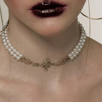 Thiết kế hấp dẫn đặc biệt Retro Baroque Gió Ngọc trai lãng mạn Bông tuyết thêu chữ thập Chocker