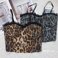 Thiết Kế Kim Sa Lấp Lánh Thời Trang Năm Mới Da Báo In Kim Sa Lấp Lánh Gợi Cảm Xương Cá 2024 Hot Girl Camisole Đáy Top Quần Áo Nữ 2.18