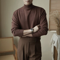 [Thiết kế màu trơn] CHAT Thu Đông Cà Phê Áo Len Cổ Rùa Nam Ấm Áo Sơ Mi Đáy Co Giãn Nửa Cổ Rùa Áo Len Dài Tay Ôm vừa vặn