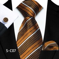 Thiết Kế Mới Nhất 8CM Lụa Dây Buộc Dành Cho Nam Vàng Đen Xanh Sọc Cà Vạt Khăn Tay Khuy Măng Sét Bộ Cho Tiệc Cưới