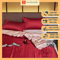 (Thiết Kế Mới)Bộ Chăn Ga Gối Phối Màu Đỏ Tươi Mix Hồng Phấn - BaoHanSilk May Theo Yêu Cầu Mát Lạnh