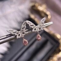 Thiết kế Niche Super Fairy, bông tai bướm kim cương hồng đẹp mạ vàng 18K, bông tai zircon cưới sang trọng cho phụ nữ