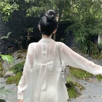 Thiết Kế Nơ Lưng Chống Nắng Áo Sơ Mi Áo Khoác Nữ Mùa Hè Vải Voan Băng Lụa Áo Sơ Mi Áo Khoác