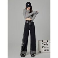 Thiết kế phong cách Mỹ Quần jean ống rộng nữ ống thẳng dáng rộng 2024 Phong cách mới Quần đường phố cao cấp Quần yếm mùa thu