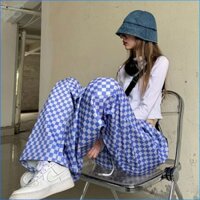 Thiết Kế Retro Checkerboard Quần Thường Ngày Thẳng Rời Quần Ống Rộng Nữ