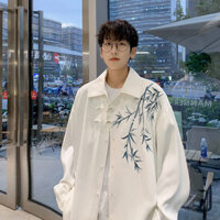 Thiết Kế Sense Plate Nút 250 Phong Cách Trung Hoa Thêu Nam Áo Sơ Mi Trắng Mới Phong Cách Trung Hoa Áo Sơ Mi Jin Dài Tay Kích Thước Lớn Cao Cấp