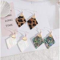 Thiết kế thời trang, trang sức phong cách châu Âu và Mỹ, bông tai hình tam giác da cá tính, vỏ bào ngư hình học cho phụ nữ