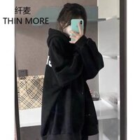 Thin MORE Nặng nguyên chất cotton đen áo khoác có mũ trùm đầu cặp đôi trang phục nhỏ đường phố cao cấp dài tay cho wo