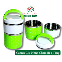 [THỊNH TÂM] Cà Mèn Giữ Nhiệt Chấm Bi 2 Tầng