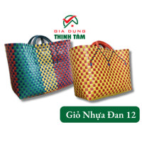 [THỊNH TÂM] Giỏ Nhựa Đan 12, Làn Đan Dây Nhựa Rẻ, 4 quai xách Giỏ Đựng Đồ Thủ Công [ Giỏ Đan 12 ]