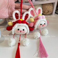 Thỏ đội đầu lân bằng len handmade làm quà tặng, trang trí, móc khoá dễ thương