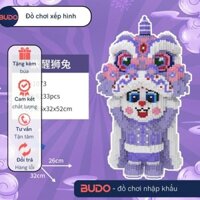 thỏ đội lân 52cm, Lắp ghép thỏ trắng đầu lân tím 52  Đồ chơi lắp ráp thỏ mẫu tết mới 2024 magic block nano 3d