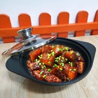 Thố gang kho quẹt nắp kính 16cm chống dính