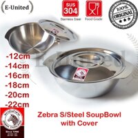 Thố inox 304 dẹp có nắp, quai Zebra 16cm - 14cm - 12cm - 123016 - 123014 - 123012