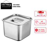 Thố inox có nắp đậy đựng gia vị và bảo quản thức ăn dày dặn hình vuông Size từ 12,14,16cm