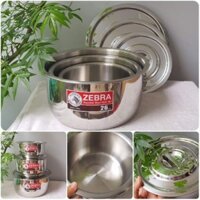 Thố Inox có nắp Zebra, 14cm Đến 32cm, 1 Đáy Loại Dày, Inox 304 sáng bóng