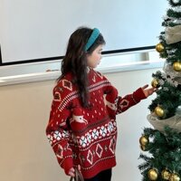 [Thỏ May Mắn] Áo Sweater Dệt Kim Dày Cỡ Vừa Phong Cách Giáng Sinh Cho Bé Gái Feifei 'S 2023