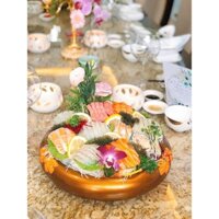 Thố nhựa hình lá phong bày sushi sashimi/khay nhựa bày hải sản