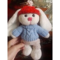 Thỏ / rabbit móc len mặc đồ đan handmade cao 20cm