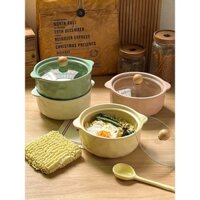 Thố Sứ, Bát Tô Sứ Có Tay Cầm Dung Tích Lớn 800ml Dùng Được Trong Lò Vi Sóng, Tô Úp Mì Có Nắp Đậy Dung Tích Lớn