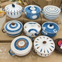 Thố sứ có nắp hoạ tiết Nhật Bản, chất liệu sứ cao cấp