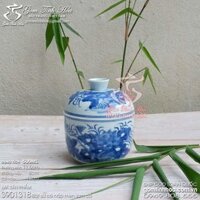 Thố sứ có nắp men lam cổ vẽ sen uyên ương men lam cổ Đồ Ký Kiểu phục chế