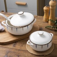 Thố Sứ Có Nắp Tráng Men Cao Cấp, Âu Nồi Sứ Chịu Nhiệt Tốt Nấu Lò Vi Sóng, Lò Nướng Phong Cách Bắc Âu