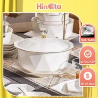 Thố sứ vân kim cương phong cách hoàng gia Châu Âu bát dĩa tô âu cơm men cao cấp dùng cho lò nướng, máy rửa bát