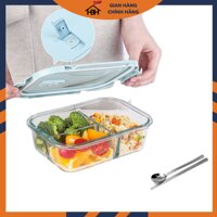 Thố thuỷ tinh đựng cơm 3 ngăn tặng kèm bộ đũa thìa Inox giao mầu ngẫu nhiên