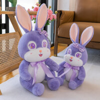 Thỏ Tím ANVIHOME - Gấu Bông Thỏ Tím Stella Lou Ngồi đeo nơ kẻ, Thú Bông Thỏ tím tai dựng đáng yêu