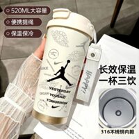 [Thoải mái không bị bóp nghẹt] Cốc giữ nhiệt cầm tay bóng rổ nghệ thuật, ống hút inox học sinh nam nữ, cốc nước xe thể thao, cốc cà phê dung tích lớn