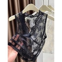 Thoáng Mát Đen Ren Áo Sơ Mi Sling Đáy Áo Sơ Mi Mỏng Trong Suốt Phong Cách Bên Trong Cổ Chữ V Gợi Cảm Nữ Mùa Xuân Mùa Hè Lưới Gạc Áo Vest Top