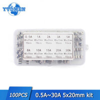 Thổi 100 cái/hộp Cầu chì 10 giá trị 5 * 20MM 0.5A 1A 2A 5A 8A 10A 15A 20A 30A Amp Fuse Kit