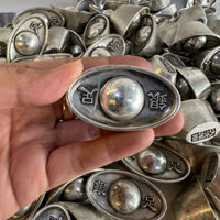 thỏi bạc chiêu tài hút lộc, chất liệu đồng bạch tráng bạc KT: 3x5x3cm