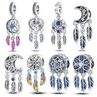 Thời trang 925 sterling silver đầy màu sắc dreamcatcher charms hạt phù hợp với pandora 925 vòng tay ban đầu quà tặng trang sức tự làm tinh tế