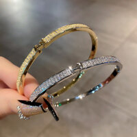 Thời Trang Ánh Sáng Sang Trọng Kẻ Sọc Full Kim Cương Gypsophila Vòng Tay Nữ Mạ Vàng 18K Phù Hợp Với Hợp Thời Trang Vòng Tay