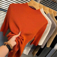 Thời Trang Áo sweater Dệt Kim Tay Lửng Cổ Cao Phong Cách Hàn Quốc Cho Nữ